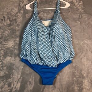 Land's End One Piece Swimsuit Turquoise/White/Green Size 20W